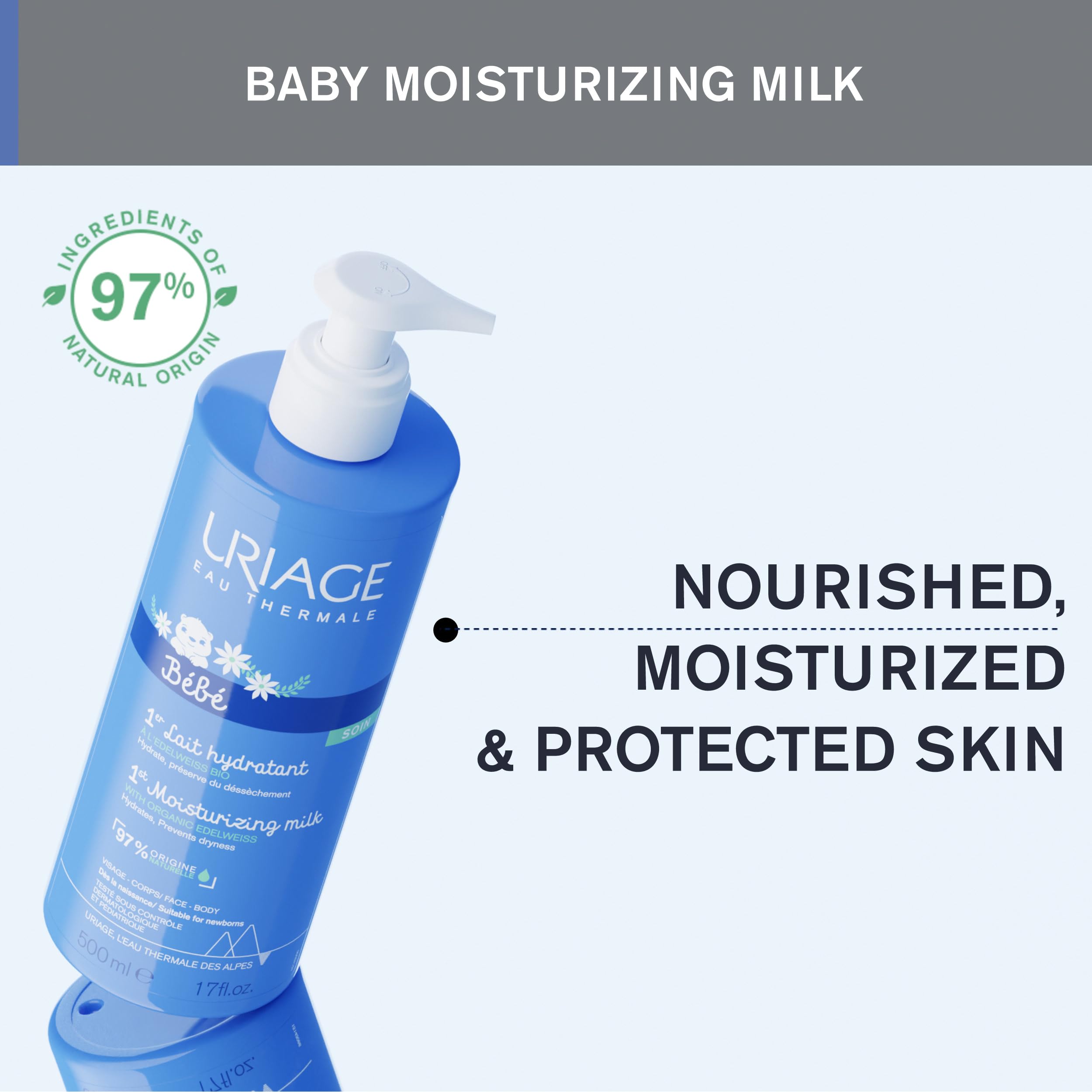 Close-up of Uriage Baby Cream texture showing smooth, non-sticky finish.
