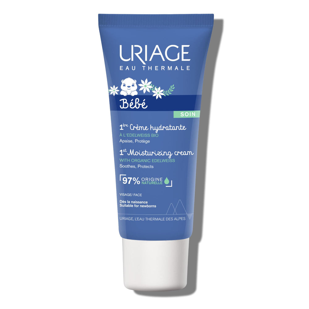 Uriage Baby 1st Moisturizing Cream jar for gentle daily hydration of delicate skin.