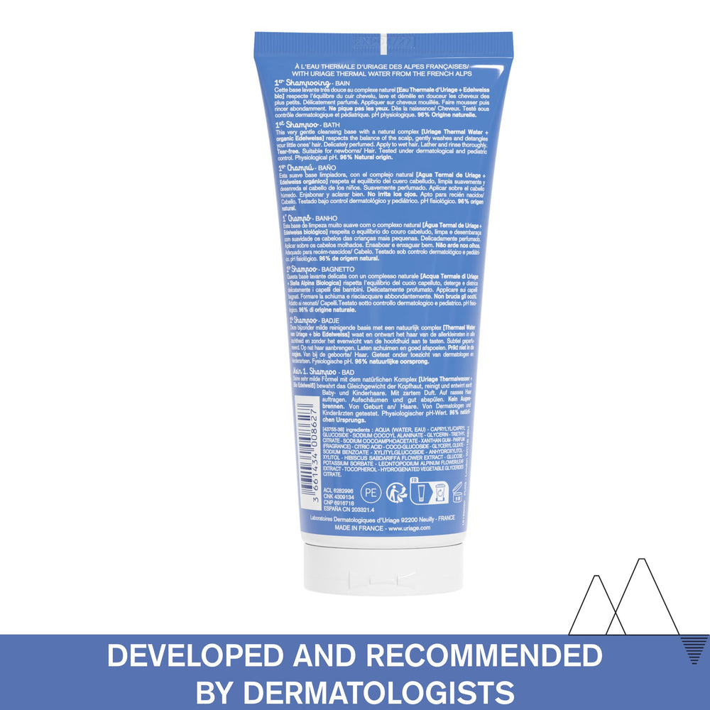 Uriage Baby 1st Shampoo 200 mL packaging offers easy, everyday use.