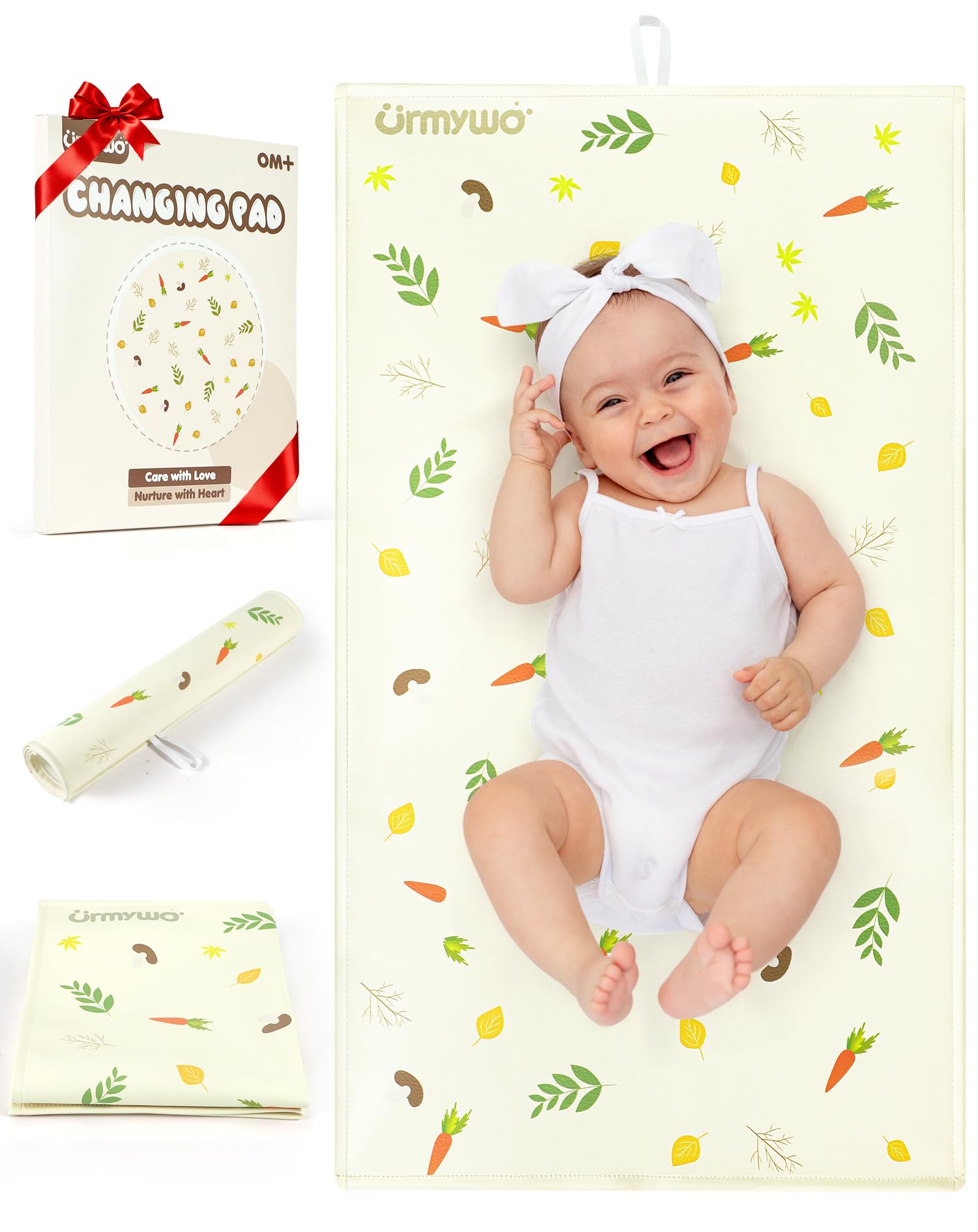 URMYWO baby changing pad with waterproof PU leather for clean, on-the-go diaper changes.