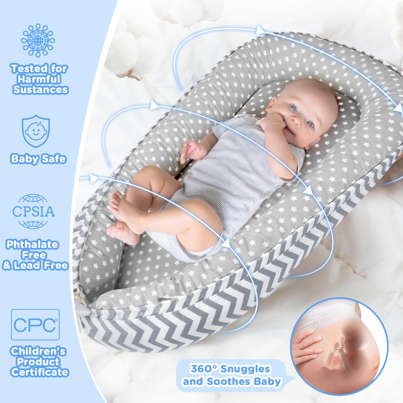 URMYWO Baby Lounger 100-cotton-breathable fabric keeps skin comfy during floor time