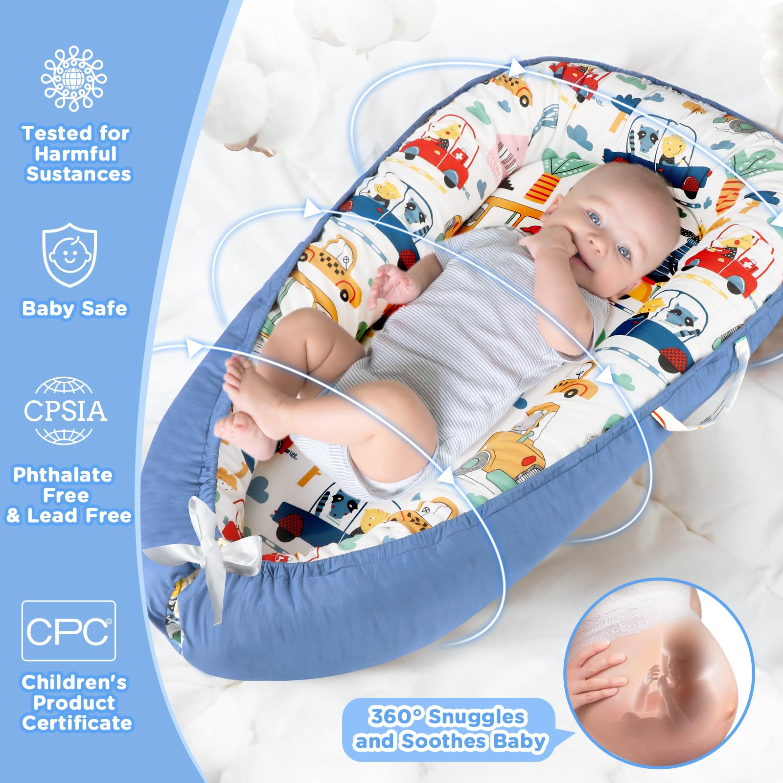 URMYWO baby lounger breathable pure cotton fabric keeps baby comfy.