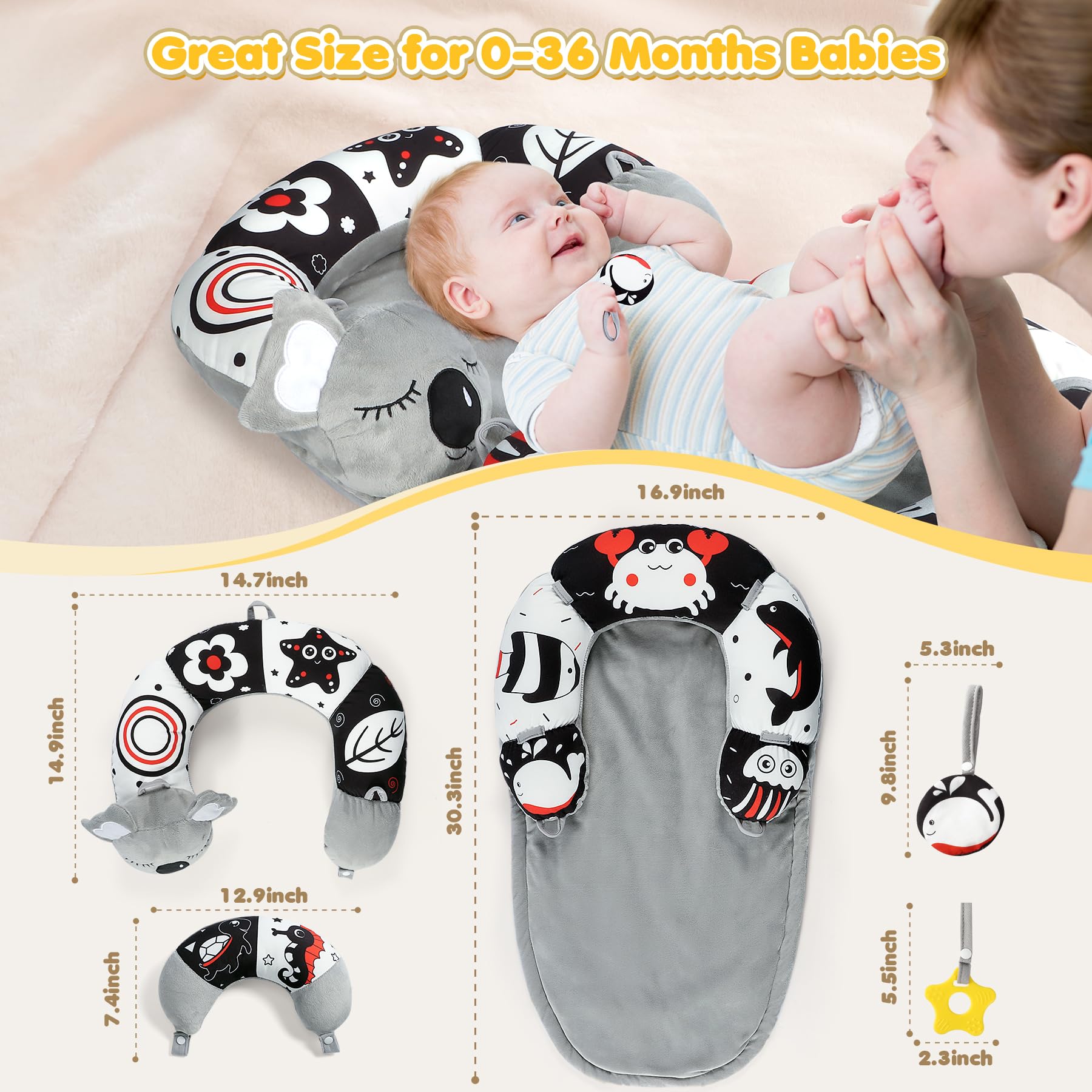 URMYWO tummy time mat cotton cover is soft, breathable.