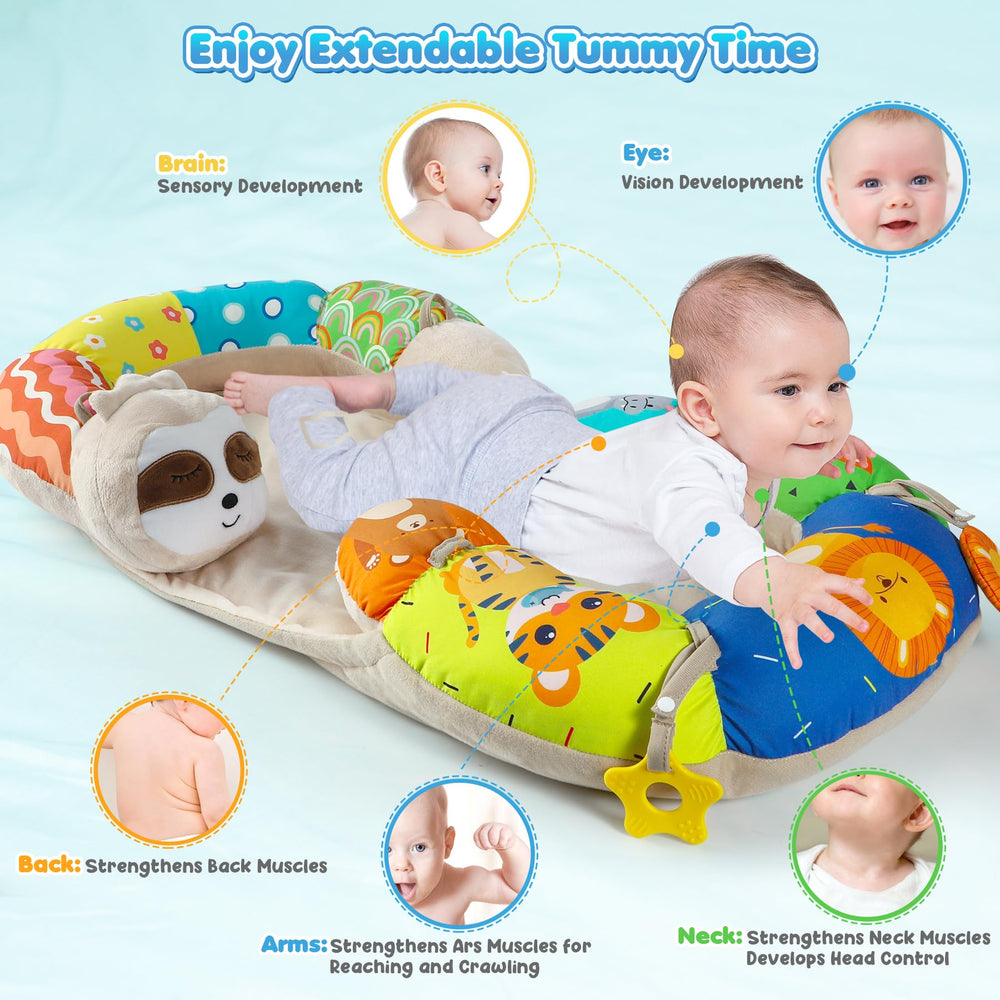 URMYWO Tummy Time Mat with dangling toys for sensory exploration