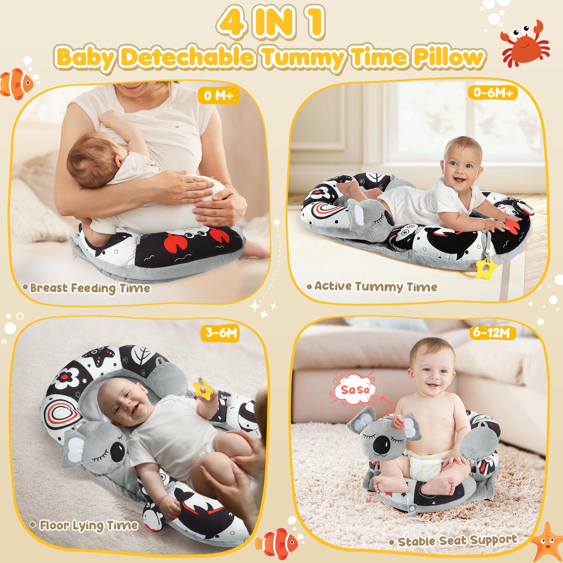 URMYWO tummy time mat detachable pillow supports versatile seating and tummy play.