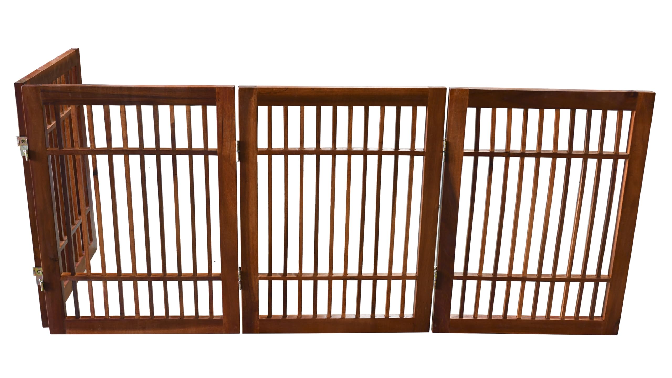 Urnporium Acacia hardwood gate blends natural decor with durable pet barrier
