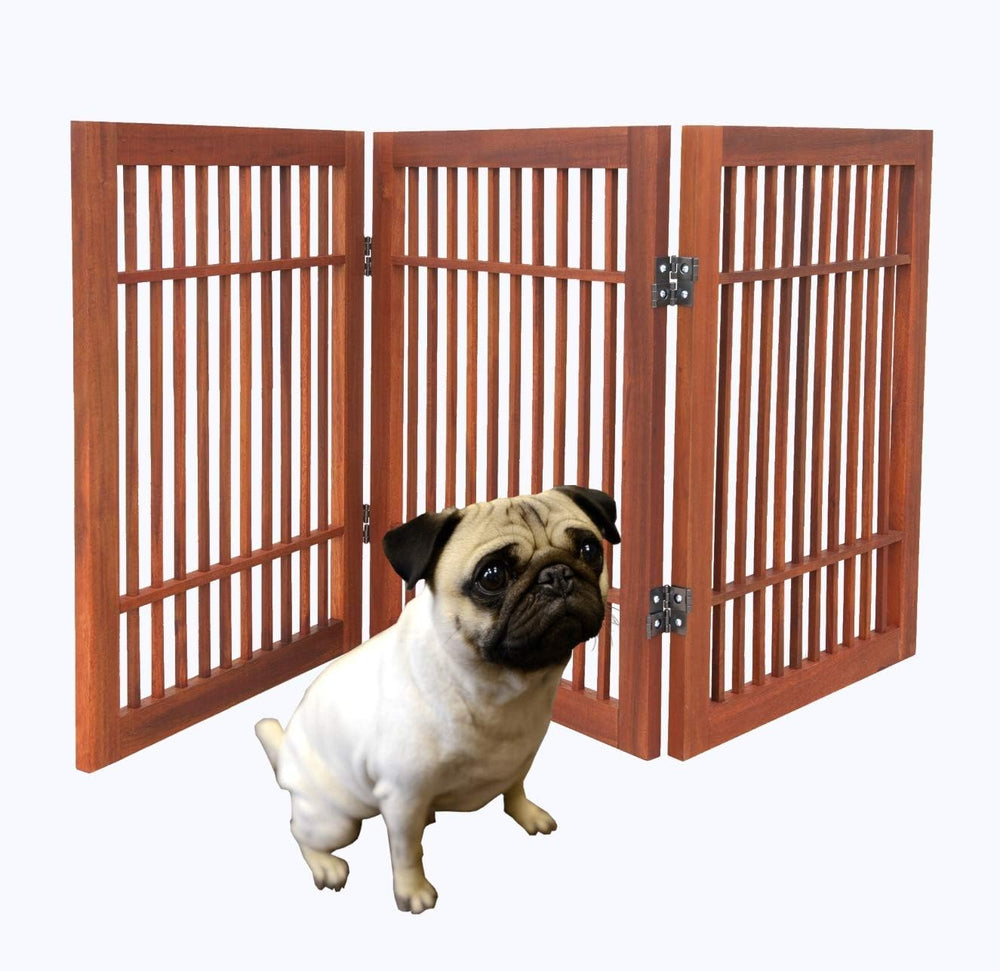 Urnporium acacia wood gate folded compactly for storage after playtime.
