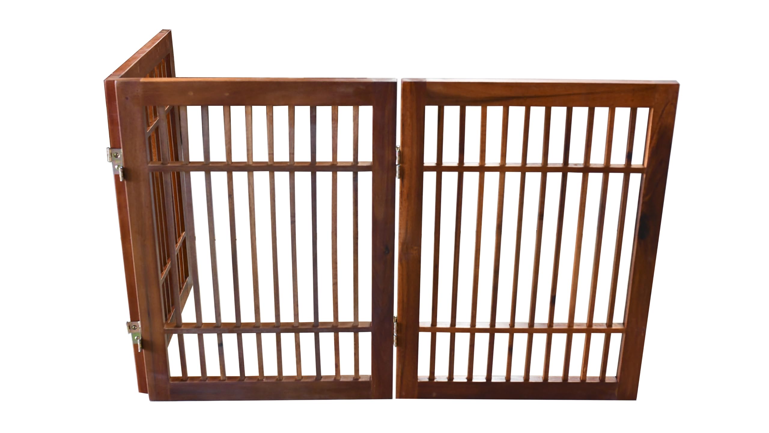 Urnporium foldable pet gate stored in a closet for travel readiness.