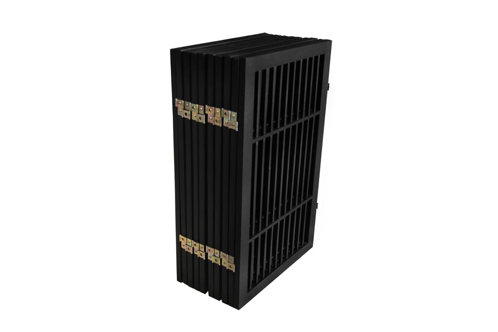 Urnporium pet gate with 2-way hinges adapts to multiple room configurations