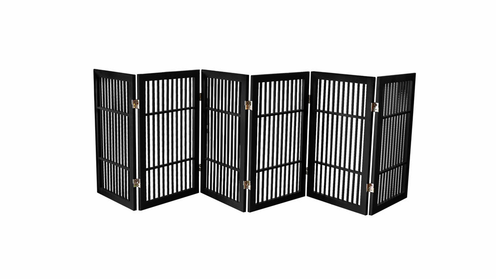 Urnporium pet gate folded for compact storage in a closet