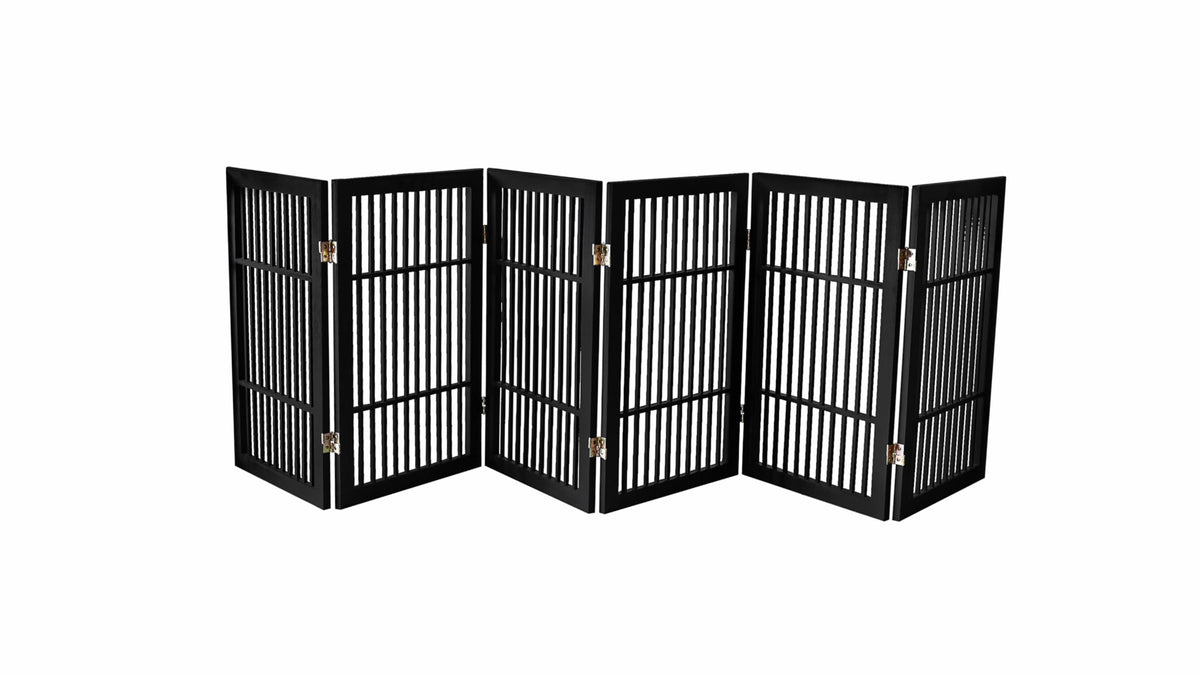 Urnporium pet gate folded for compact storage in a closet