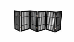 Urnporium pet gate folded for compact storage in a closet