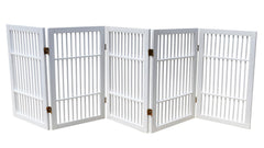 Urnporium pet gate in acacia wood fully assembled for hallway barrier use