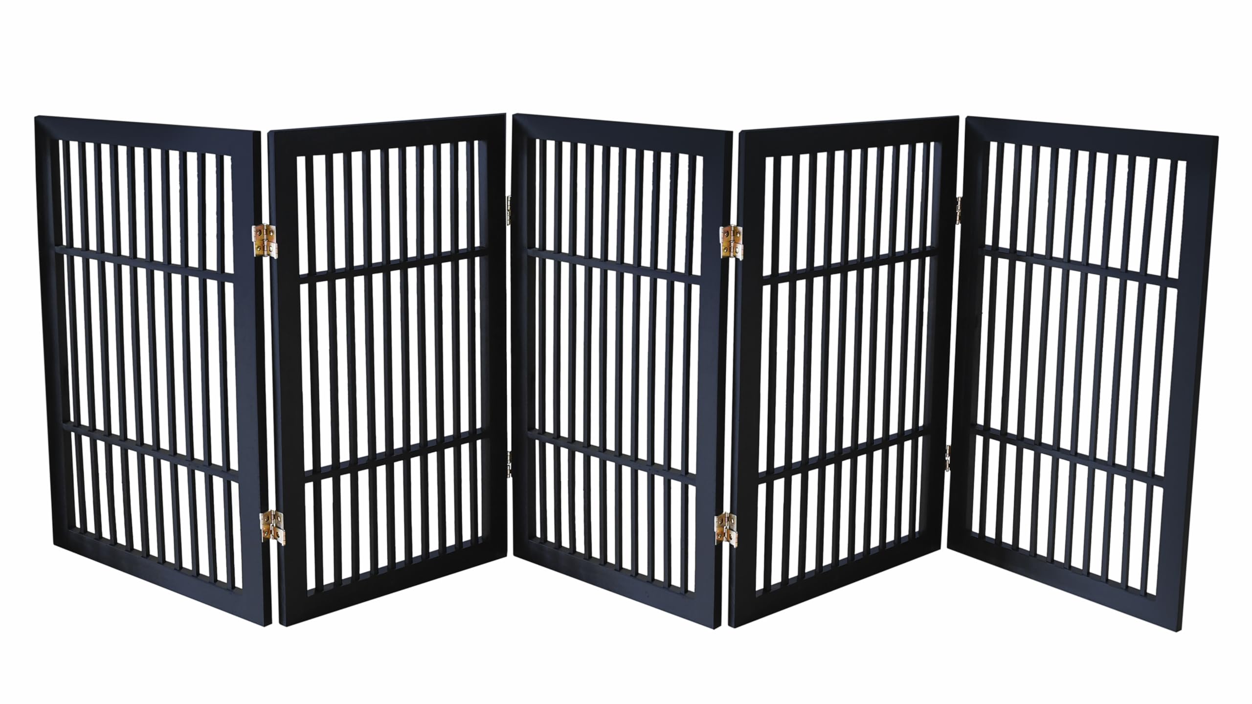 Urnporium pet gate—fully assembled, freestanding five-panel setup for easy placement