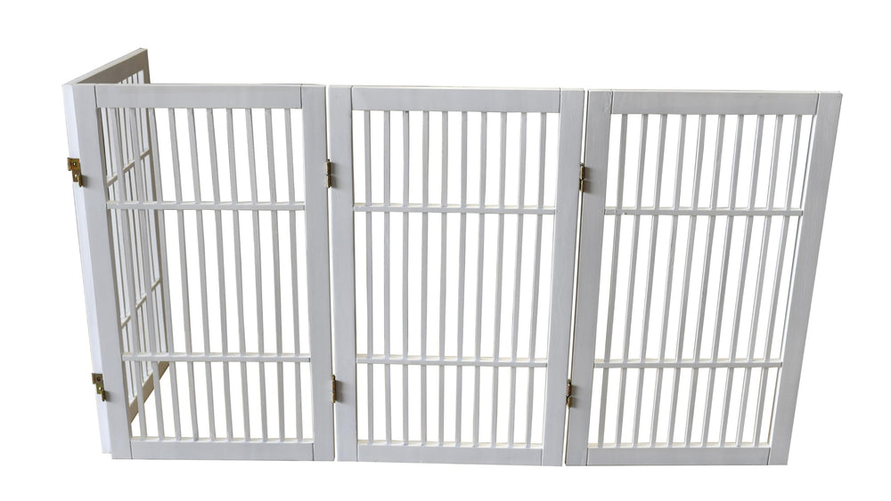Urnporium wooden gate enhances decor while safely guiding dogs.