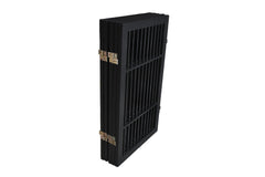 Urnporium pet gate folded-storage—folds flat for compact closet or trunk