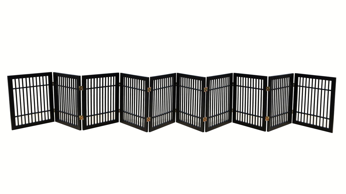 Urnporium pet gate full assembly shows freestanding setup for doorway use