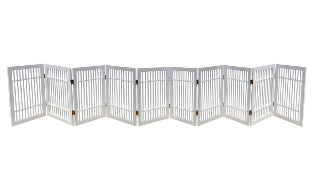 Urnporium pet gate fully assembled shown for indoor use with sturdy acacia wood