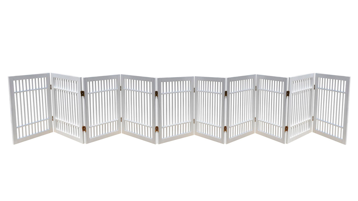 Urnporium pet gate fully assembled shown for indoor use with sturdy acacia wood