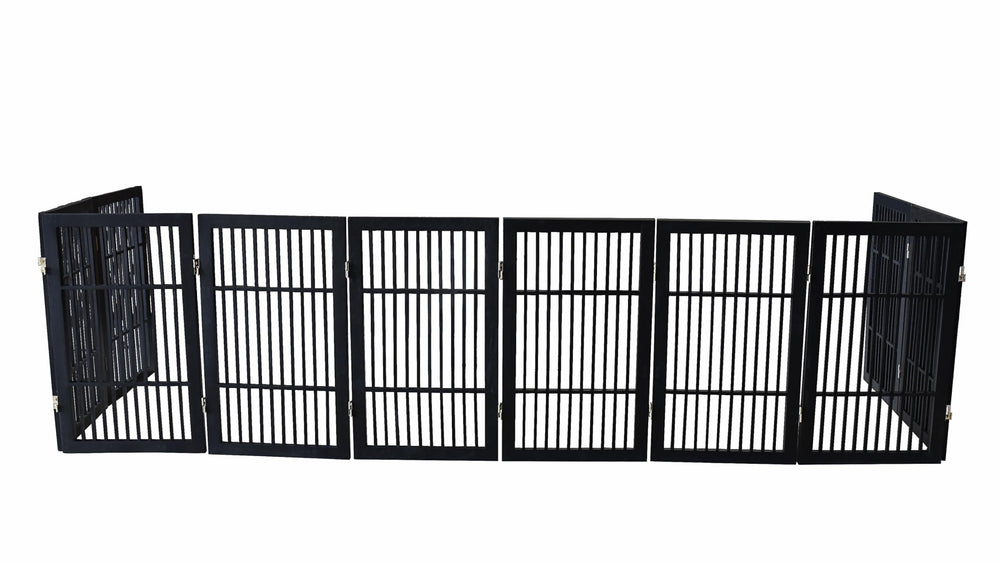 Urnporium pet gate zig-zag formation provides flexible barrier in wide openings