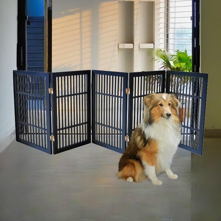 Urnporium pet gate zigzag setup—stable, adjustable layout for irregular spaces