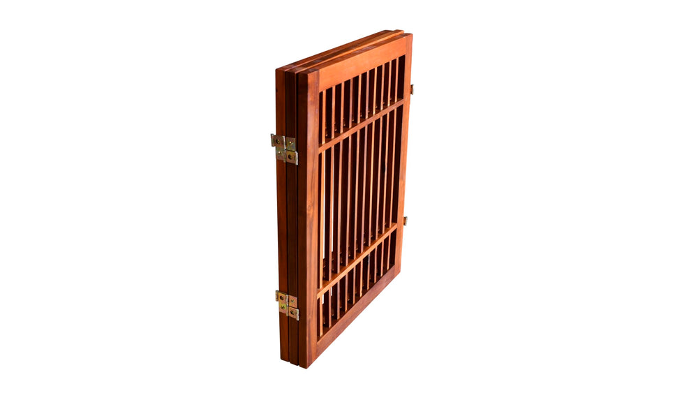 Urnporium two-way hinges gate shown in adjustable position for flexible passage.