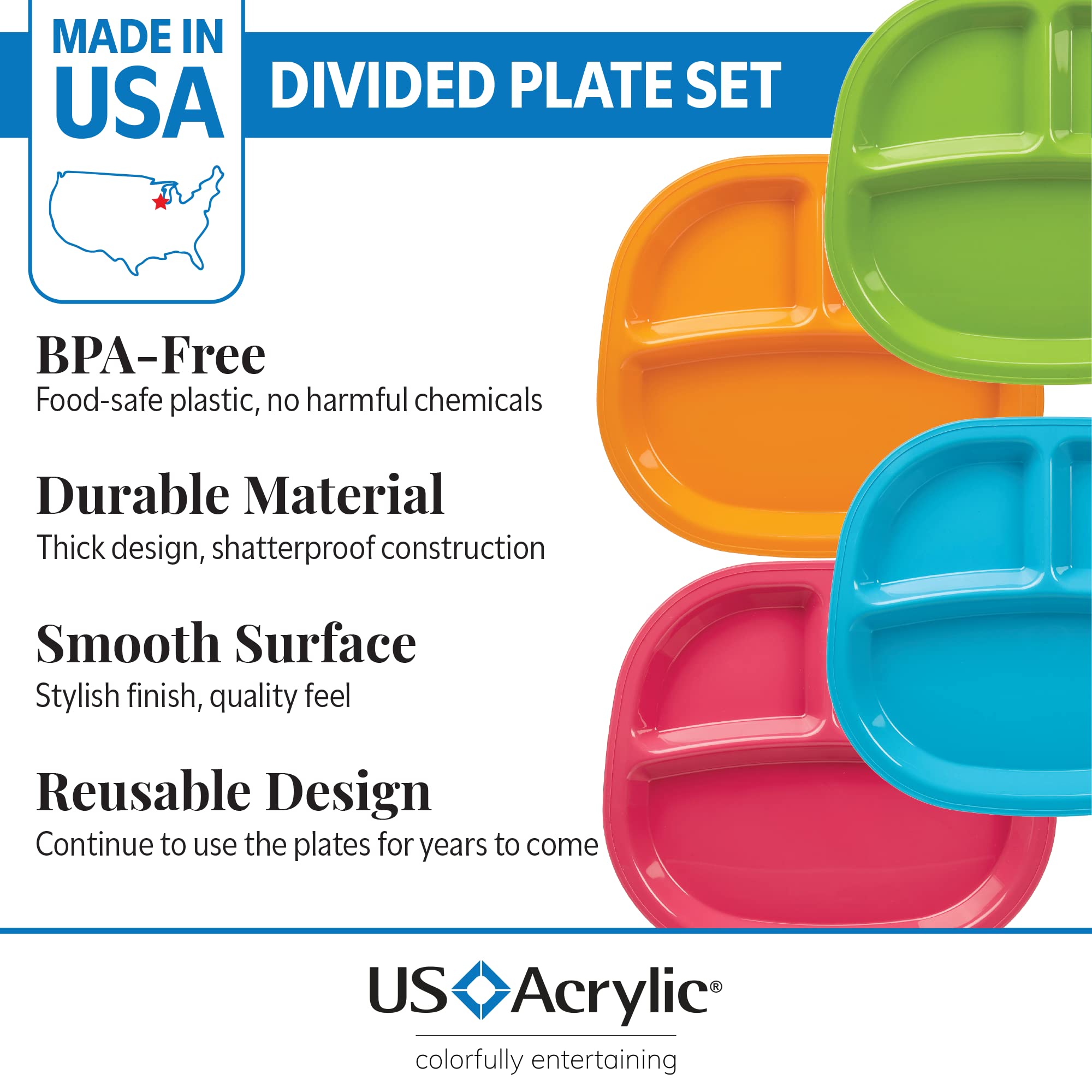 US Acrylic Harmony pink 3-comp tray side view ideal for organized meals