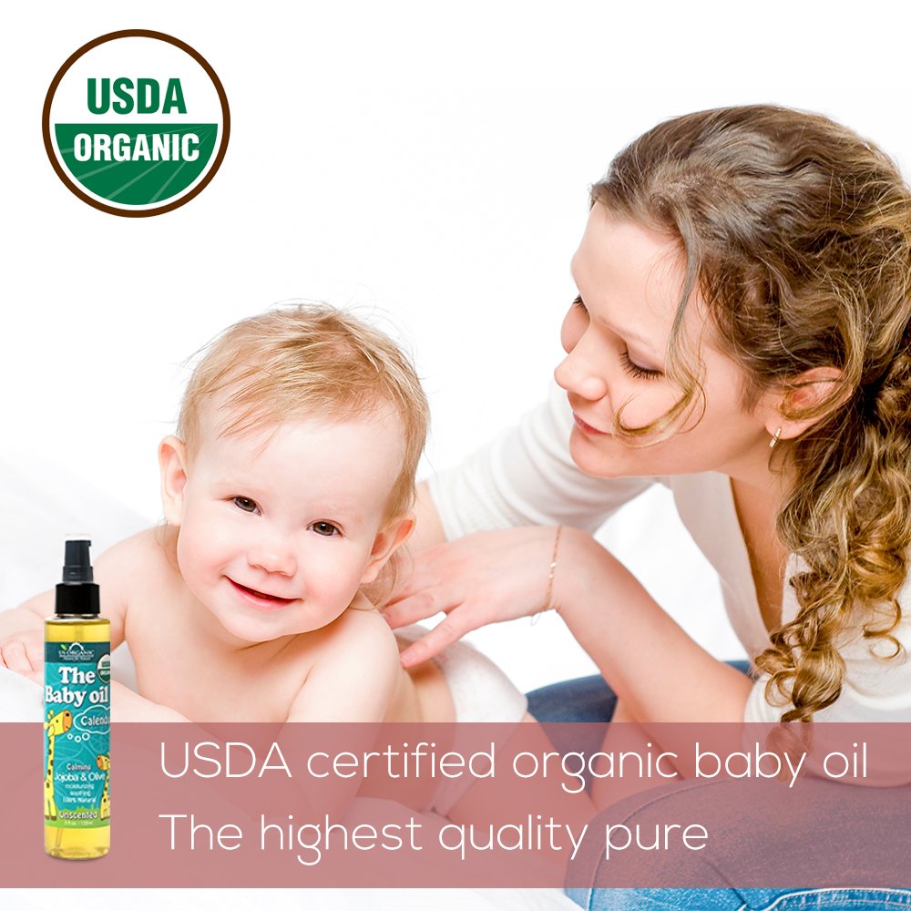 US Organic Baby Oil vitamin-e-drop highlights vitamin E for skin conditioning.