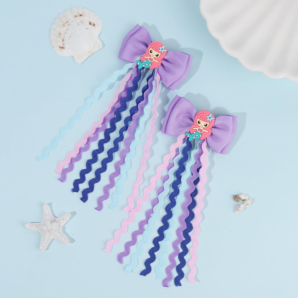 Usakinon Mermaid Hair Clip Bows closeup ribbon pastel ribbons flow beautifully with movement