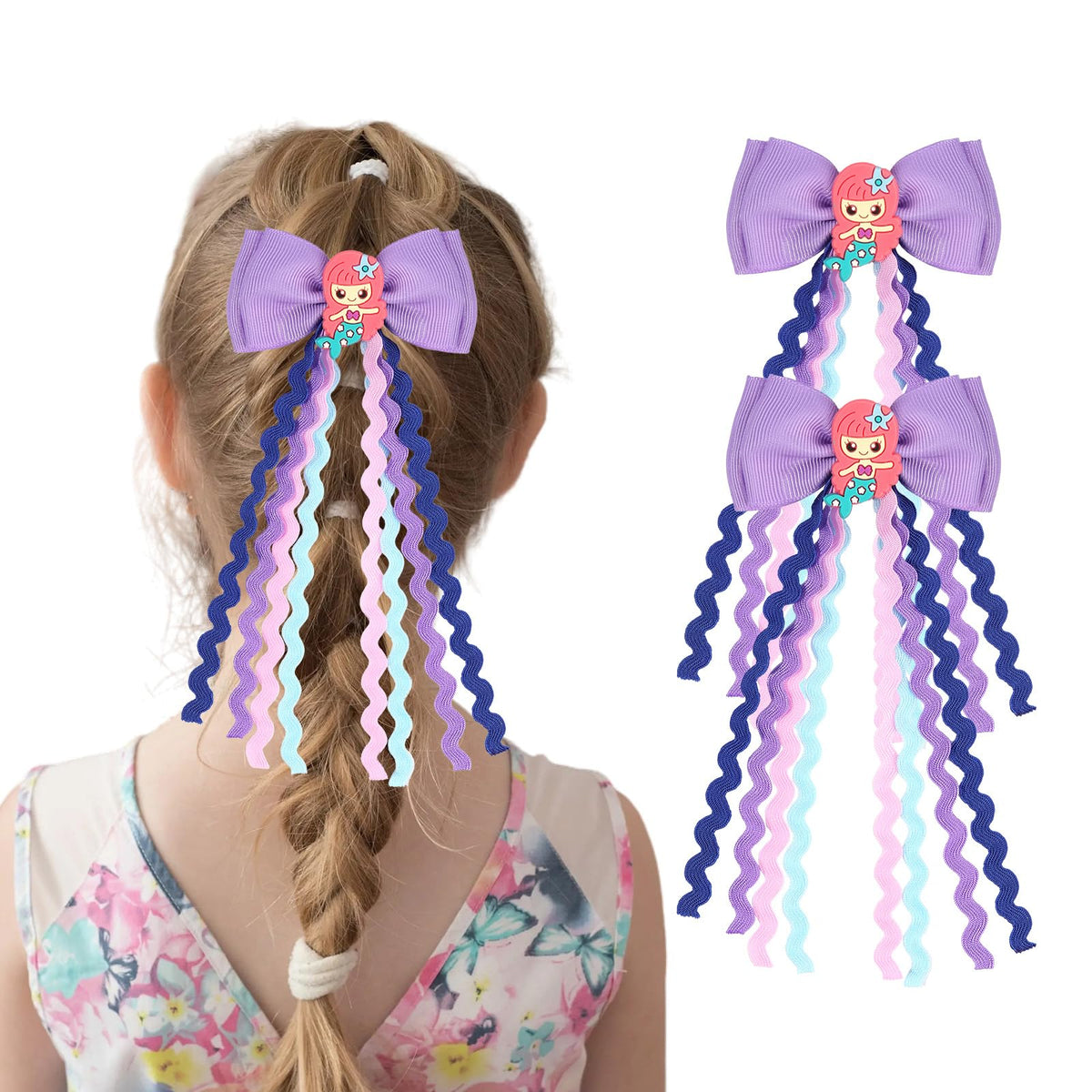 Usakinon Mermaid Hair Clip Bows purple bow for everyday little princess looks