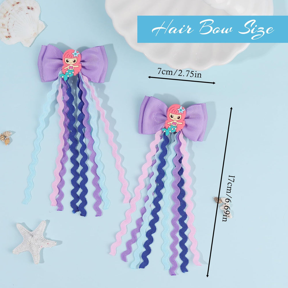 Usakinon Mermaid Hair Clip Bows dangling ribbons color pop moves with every twist