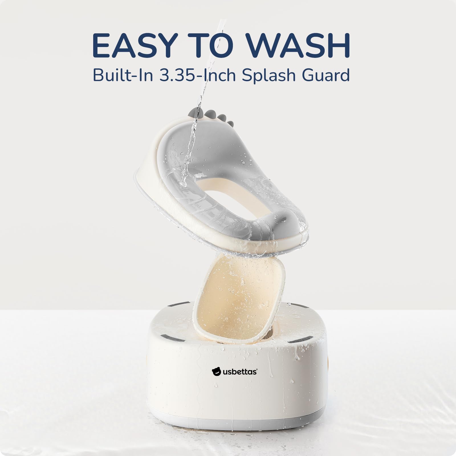 Usbettas anti-slip base provides stability on bathroom floors.