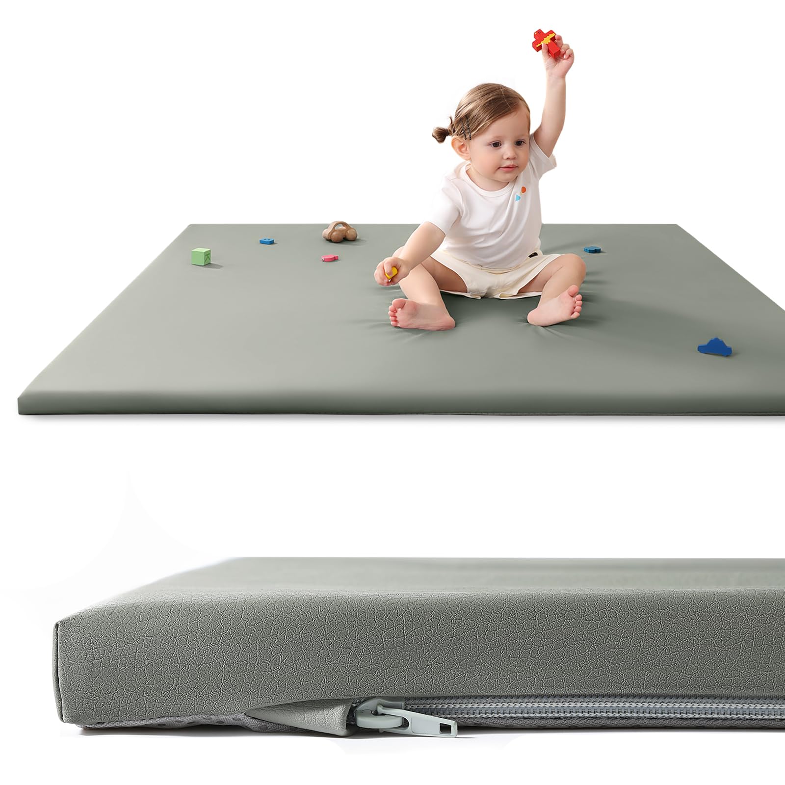 Usbettas Baby Play Mat waterproof cover shown on clean surface for quick wipe-clean spills.