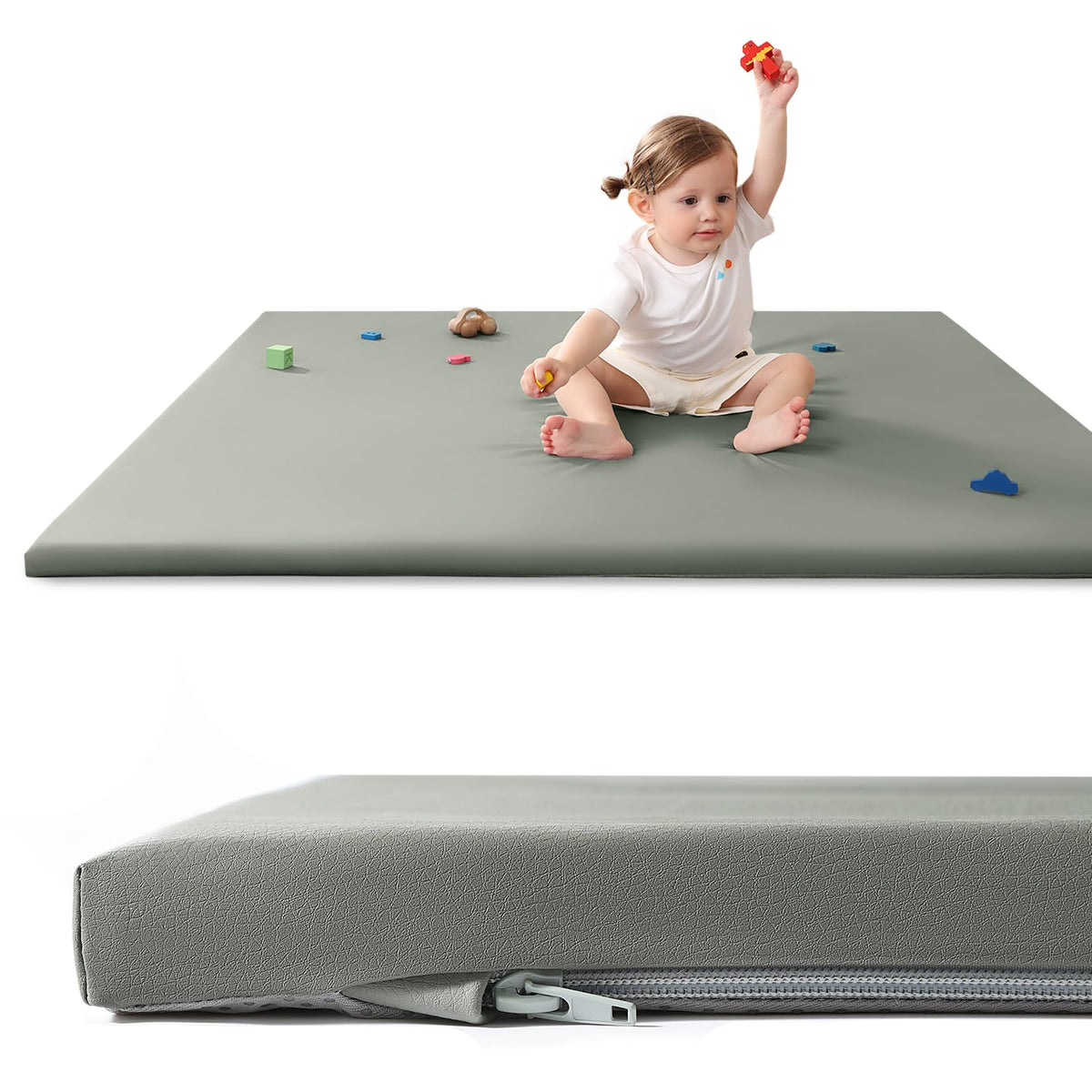 Usbettas Baby Play Mat waterproof cover shown on clean surface for quick wipe-clean spills.
