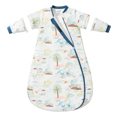 usbettas baby-sleep-sack 12-18 months dinosaur-print close-up shows breathable cotton for comfortable nights.