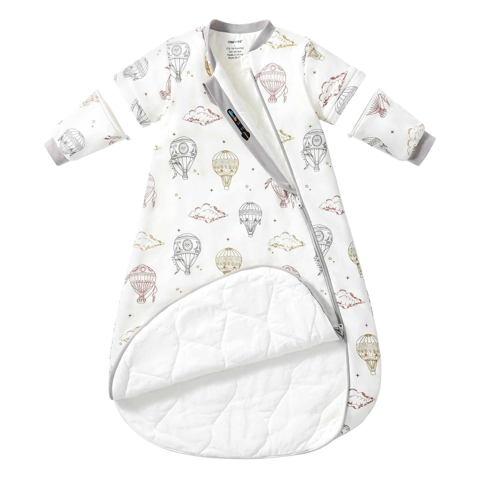 usbettas baby sleep sack balloon fabric closeup shows breathable cotton comfort for cooler nights.