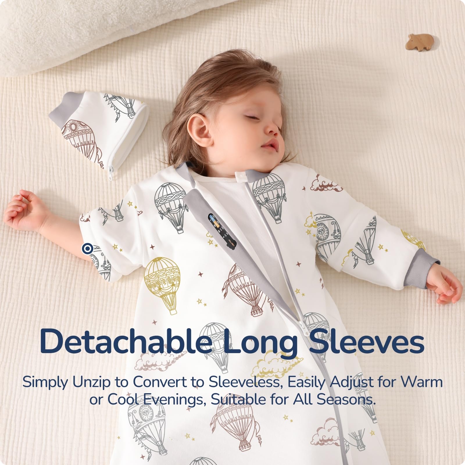 usbettas Sleep Sack with detachable sleeves enables easy year-round layering.