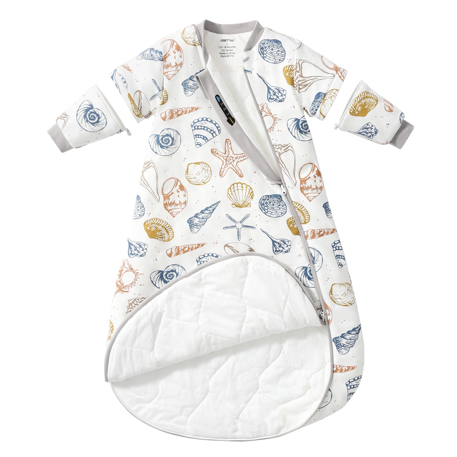 usbettas baby sleep sack front view shows soft breathable cotton for overnight comfort