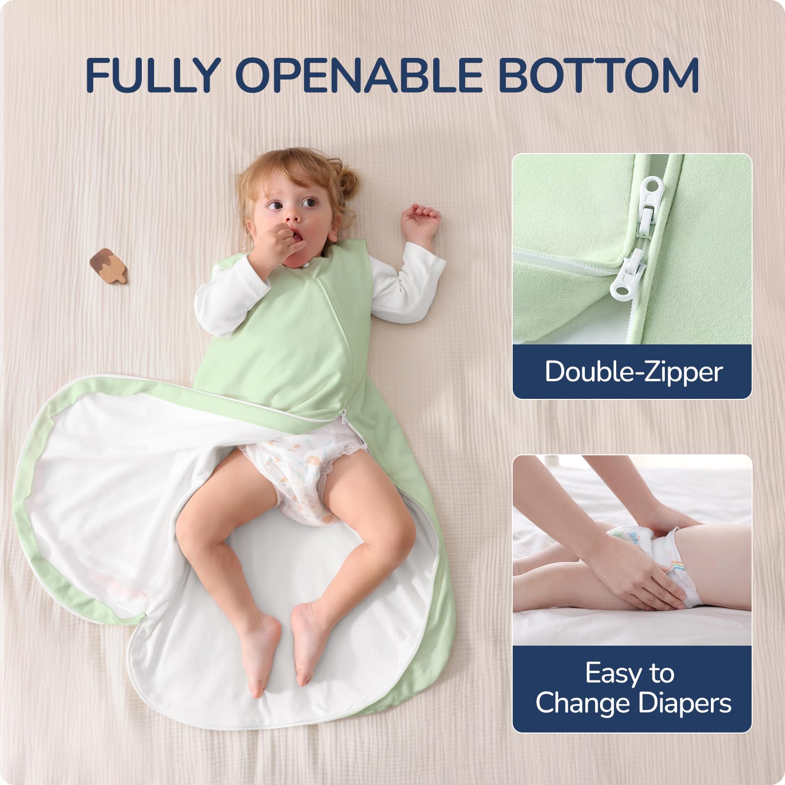 usbettas baby sleep sack close-up shows soft breathable cotton