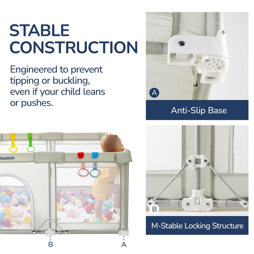 usbettas foldable playpen 360-visibility view highlights breathable mesh and open sightlines.