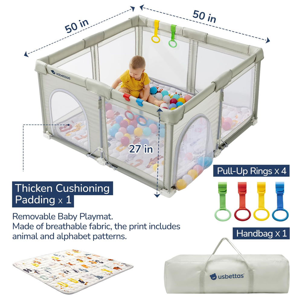 Usbettas foldable playpen front-view shows sturdy construction.