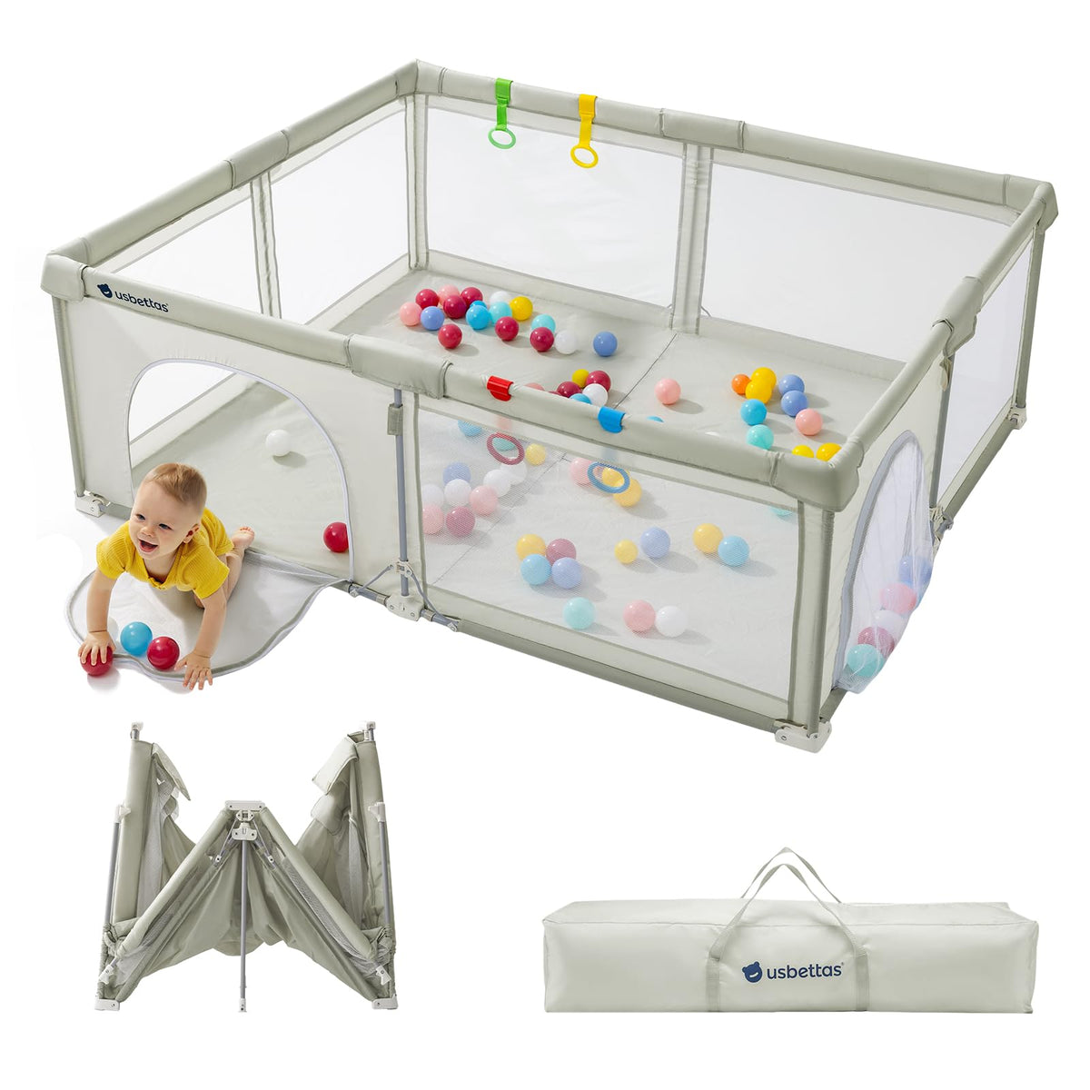 usbettas foldable playpen setup view demonstrates fast one-minute assembly for busy parents.