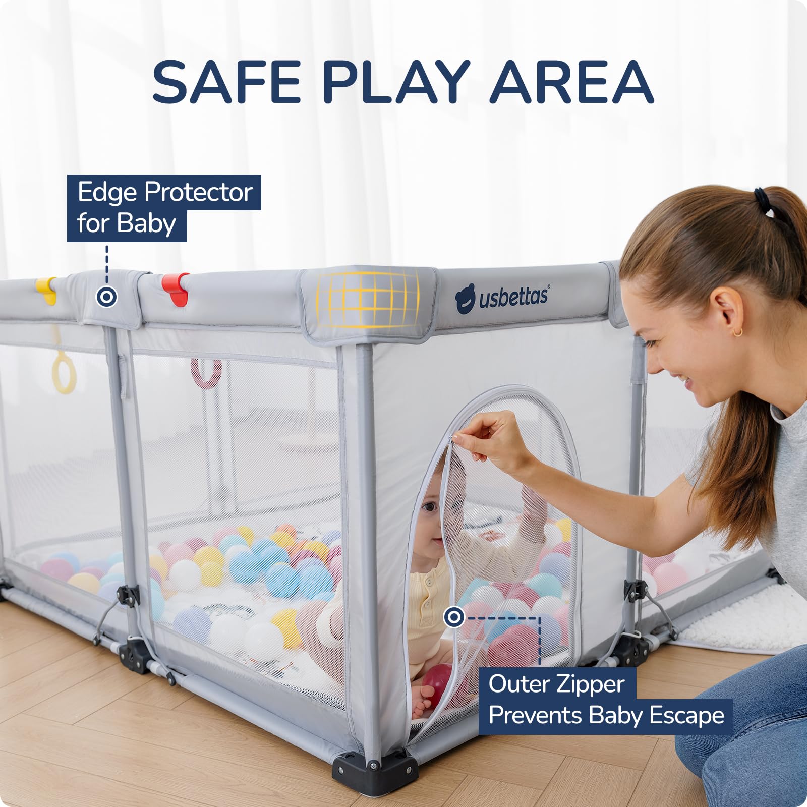 usbettas playpen with height options helps prevent climbing while keeping kids comfortable.