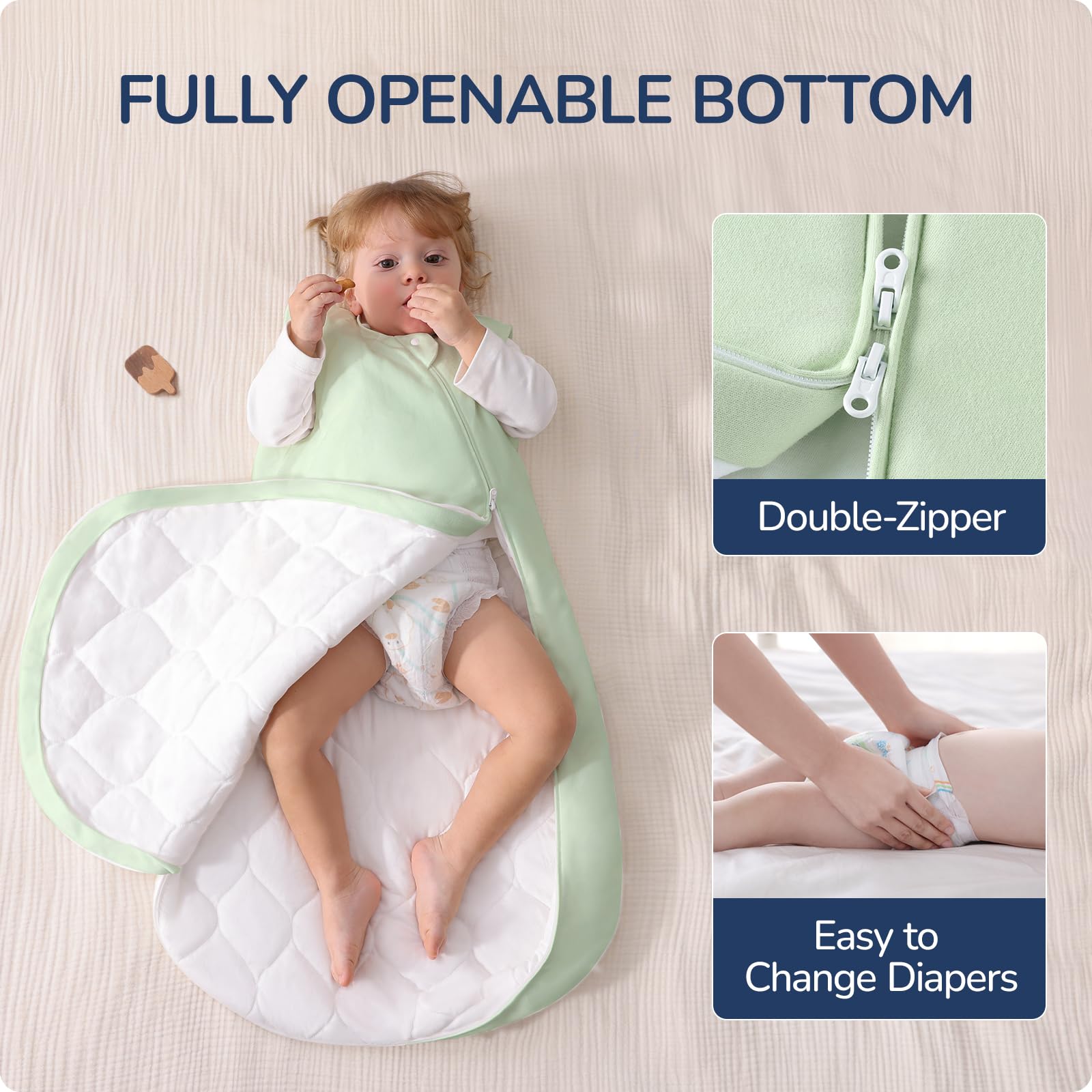 usbettas baby sleep sack 2-way zipper for easy diaper changes during night