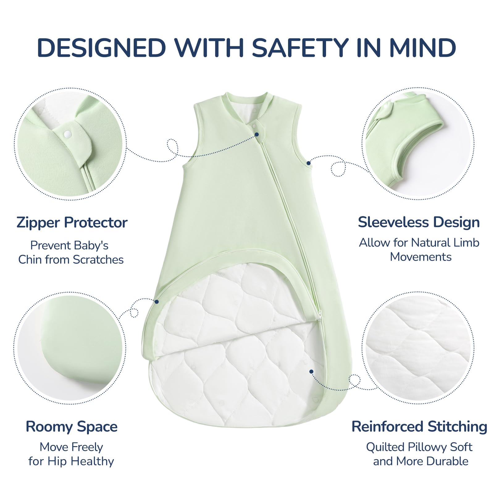 usbettas sleep sack wide-hem leg-room supports playful kicking and healthy hip development