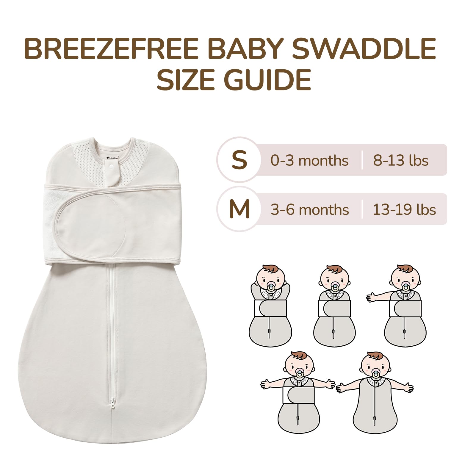 usbettas swaddles two-way zipper enables easy midnight diaper changes.
