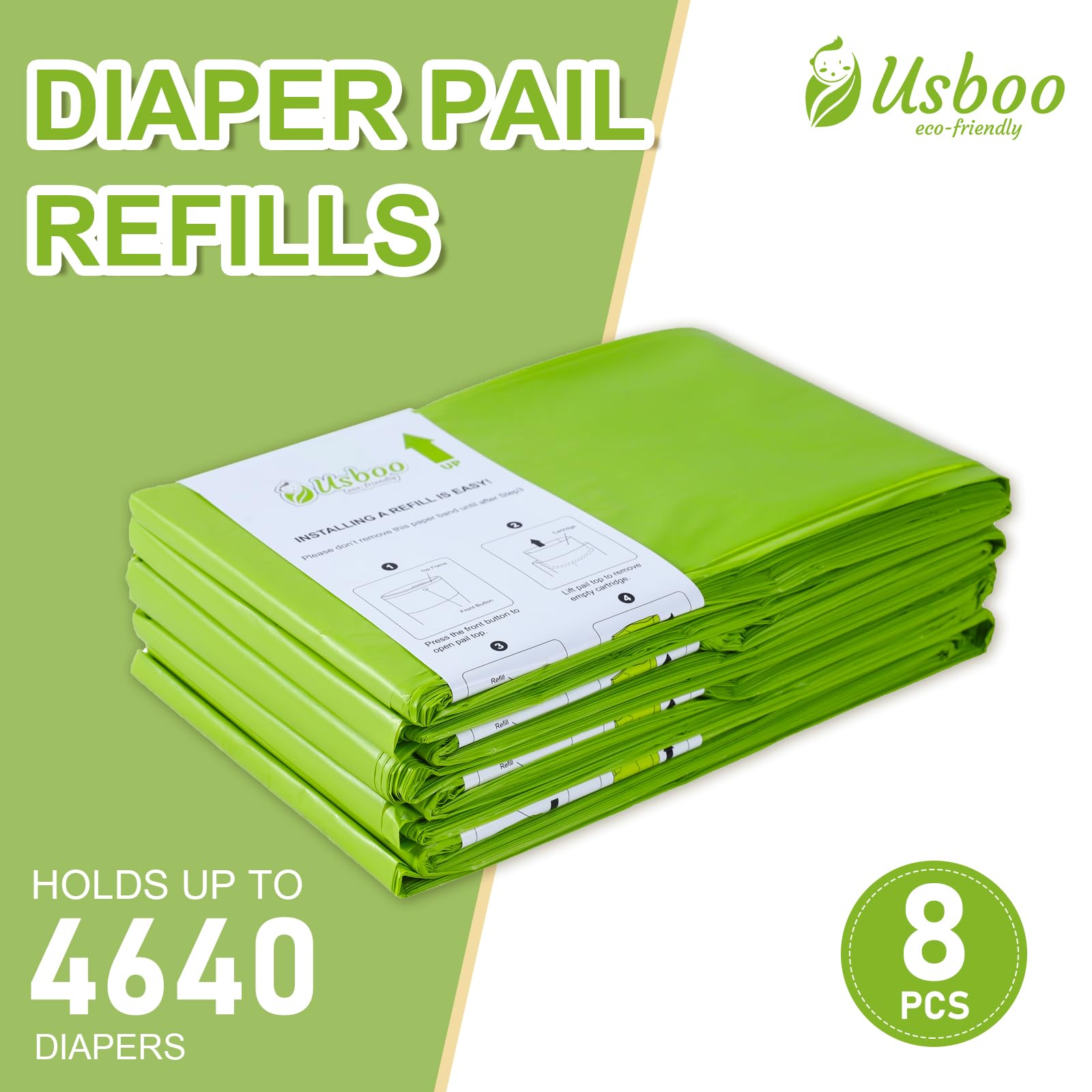 USBOO 4640 newborn diaper capacity claim showing long-lasting use.