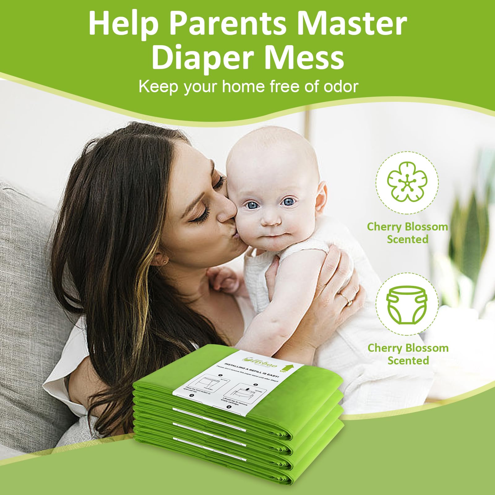 USBOO biodegradable, eco-friendly diaper bags highlighting faster breakdown.