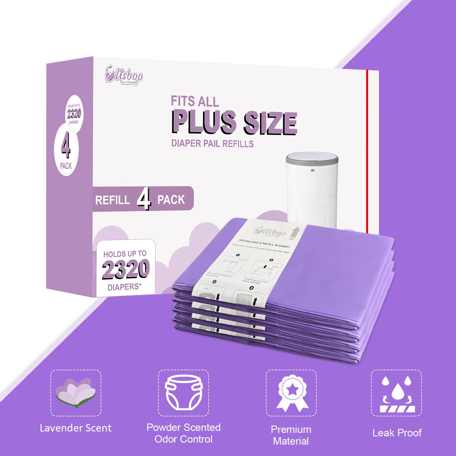 USBOO biodegradable materials refills highlight eco-friendly diaper waste solution.
