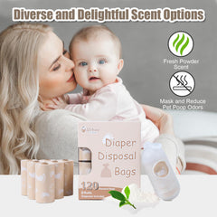 USBOO diaper bags 120 bags, ample supply for daily diaper changes and trips.